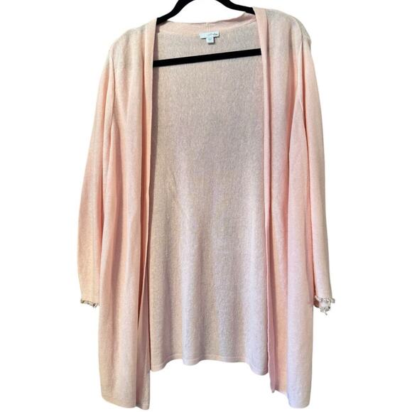 J. Jill L Pink Linen blend open front Cardigan Classic Linen blend - Picture 1 of 8